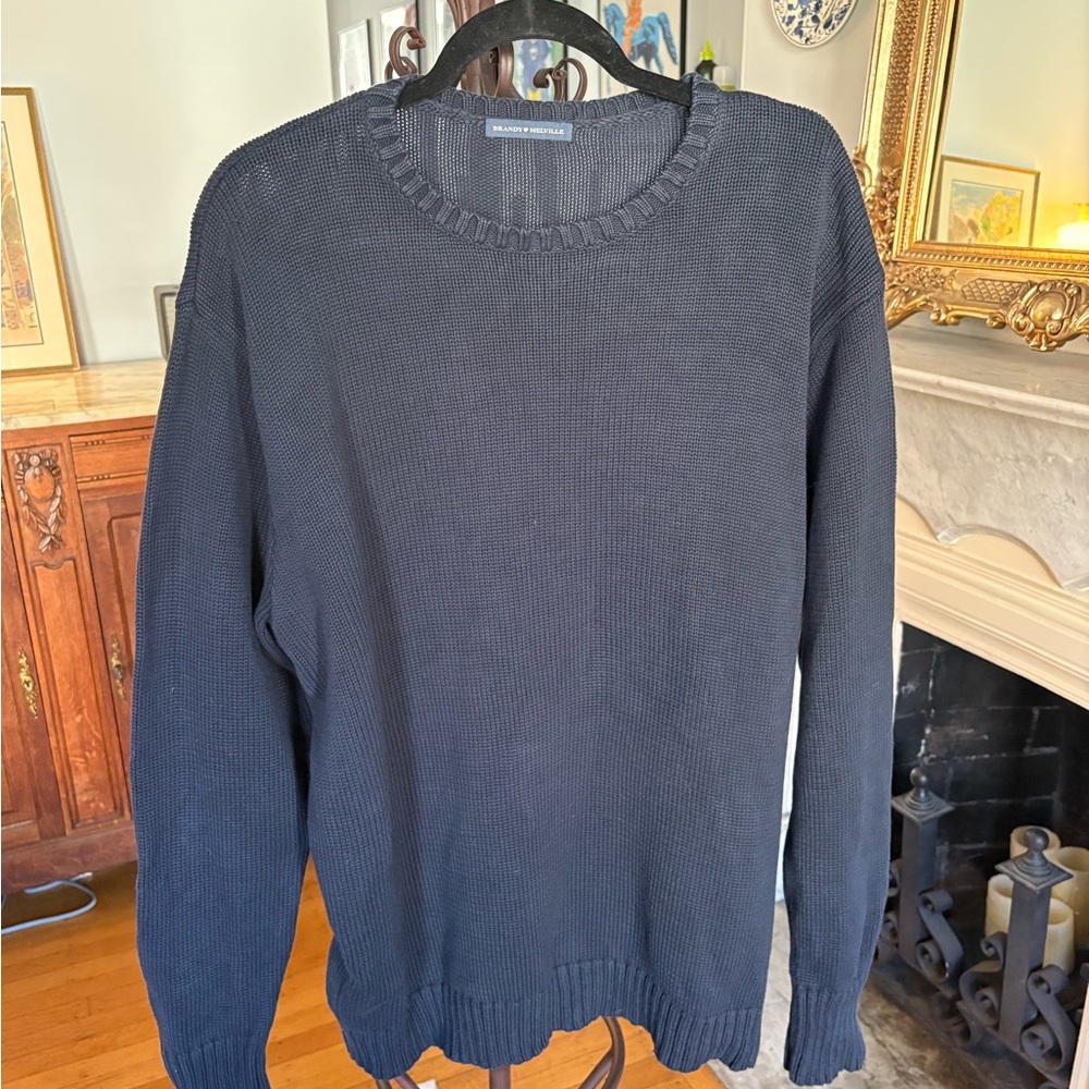 Brandy Melville Oversized 100% Cotton Navy Crewneck Sweater
